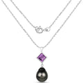 1.5 Ct Square Purple Amethyst & Tahitian Pearl Bezel Silver Drop Pendant Necklace by Fine Color Jewels