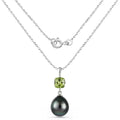 1.5 Ct Cushion Green Peridot & Tahitian Pearl Bezel Silver Pendant Necklace by Fine Color Jewels