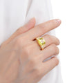4.00 Ct Cushion Yellow Sapphire Prong 18k Yellow Gold Over Silver Three Stone Statement Ring by Fine Color Jewels