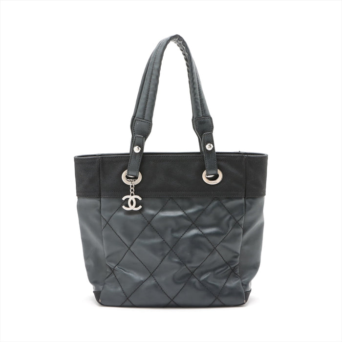 Chanel Paris Biarritz PM Coating Canvas Tote bag Black Silver Metal Fittings 12234711 #2484 by Bolt Boutique