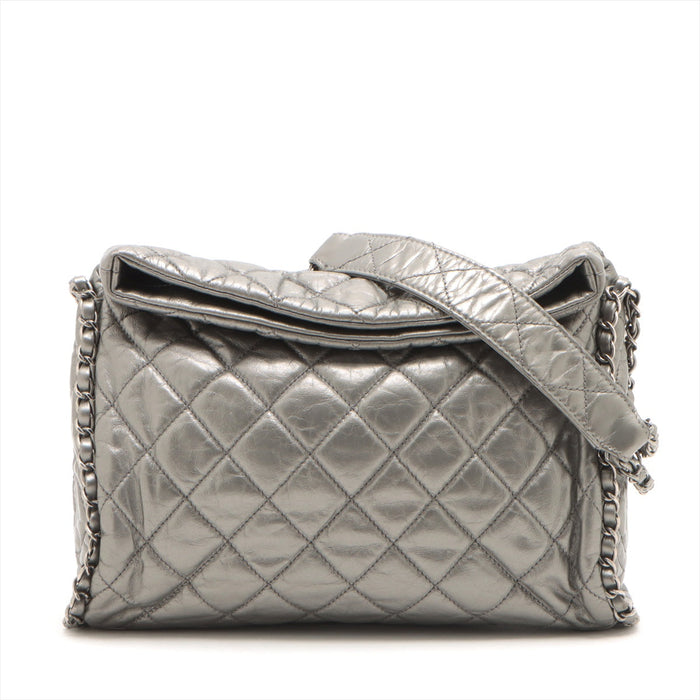 Chanel Matelasse Metallic Calfskin Quilted Medium Chain Me Hobo Dark Silver 14 Series -#2596 by Bolt Boutique