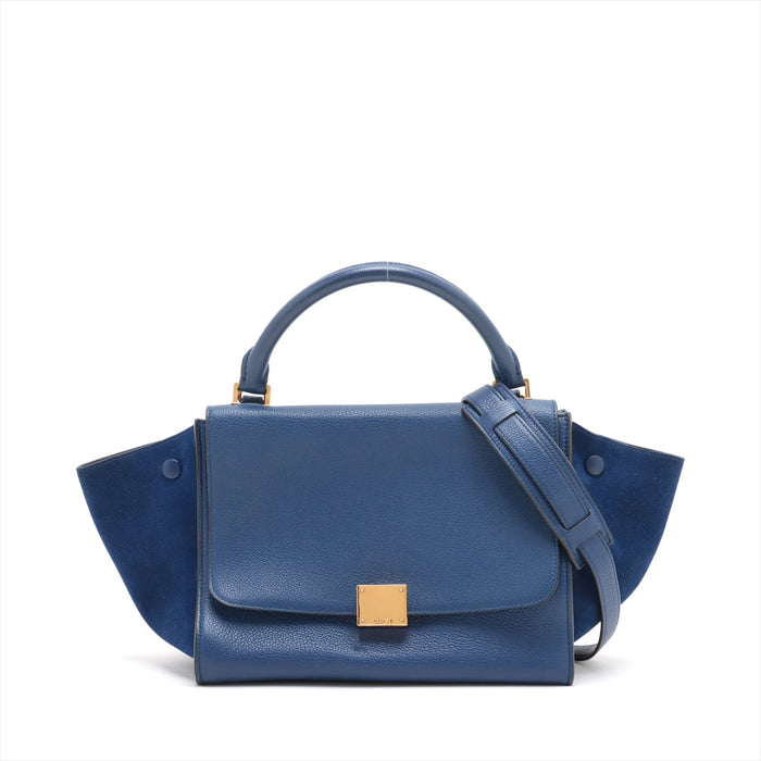 Celine Trapeze Leather & Suede 2 Way Handbag Blue #3266 by Bolt Boutique