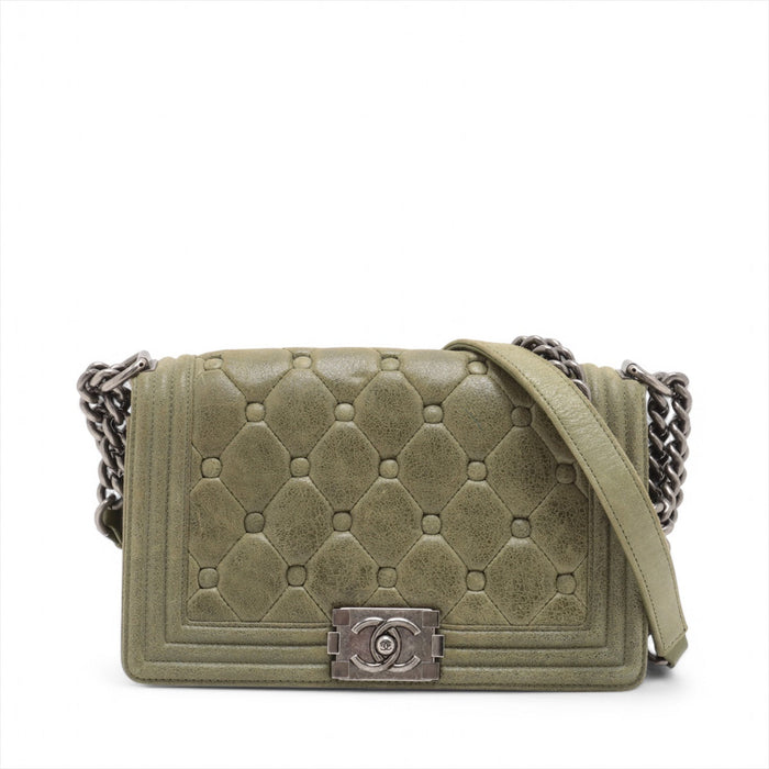 Chanel Celtic Boy 25 Flap Chesterfield Green Gunmetal Shoulder Bag #3745 by Bolt Boutique