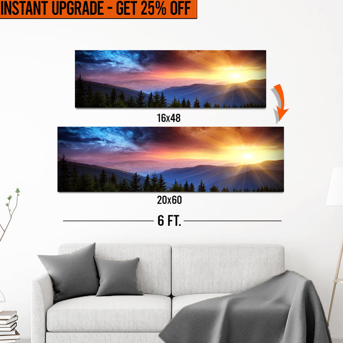 Upgrade Your 16x48 Inches 'Purple And Sunrise' (Style 1) Canvas To 20x60 Inches by Tailored Canvases