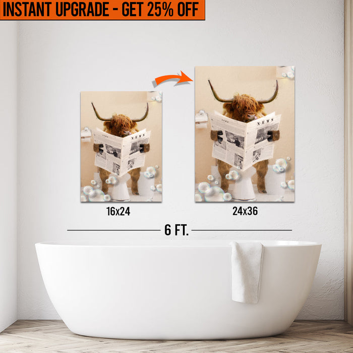 Upgrade Your 24x16 Inches 'Highland Cow Reading Newspaper' Canvas To 36x24 Inches by Tailored Canvases