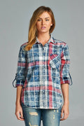 Acid Wash Plaid Denim Shirt by The House of Stylez