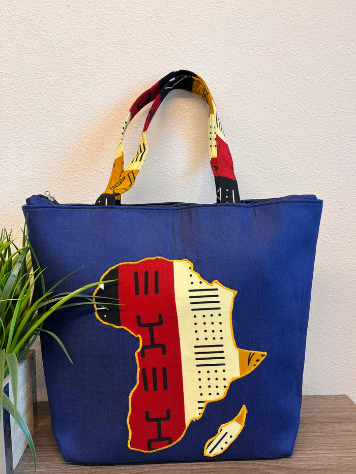 Denim African Map Tote Bag by Duma Mbili LLC