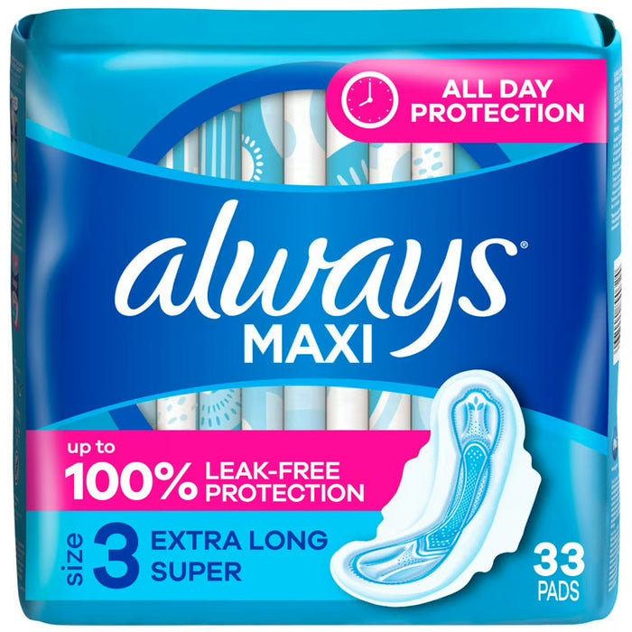 Always Maxi Size 3 Extra Long Super Pads 3 x 33ct by Pasteur Pharmacy