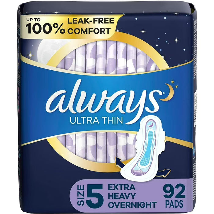 Always Ultra Thin Overnight Extra Heavy Flow Pads with Wings, 92 Count (2 Pack of 46) by Pasteur Pharmacy