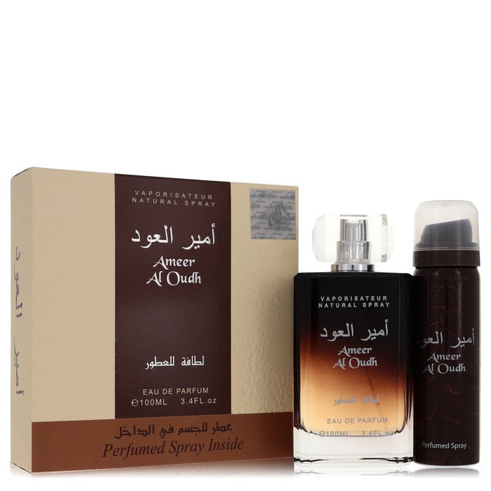 Ameer Al Oudh by Lattafa Gift Set -- 3.4 oz Eau De Parfum Spray + 1.7 oz Perfumed Spray for Men by Avera Group