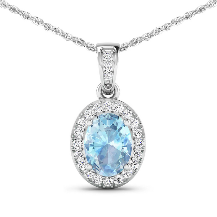 14K White Gold Aquamarine Pendant by Fine Color Jewels