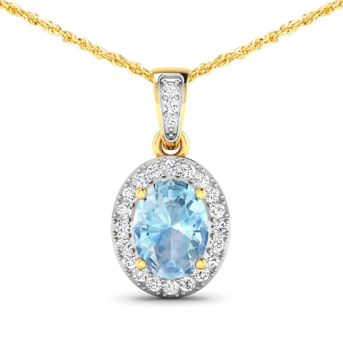 14K Yellow Gold Aquamarine Diamond Pendant by Fine Color Jewels