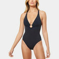 Bleu by Rod Womens Plunge Halter One-Piece Swimsuit by Vanessa Jane