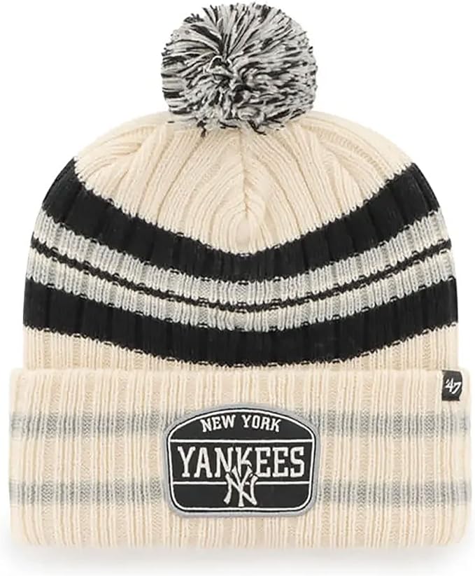 47 New York Yankees Beanie Cuffed Pom Knit Winter Hat, Stretch Fit, by I-Max Fashions