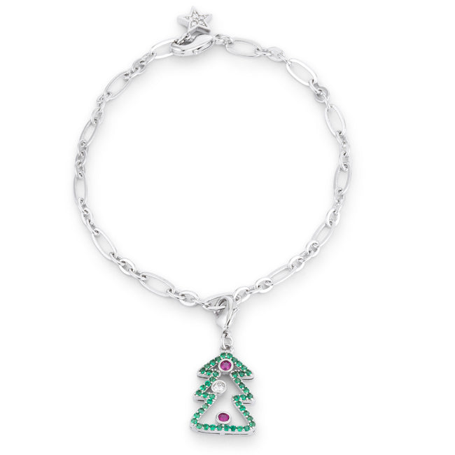 Christmas Tree 0.35ct CZ Holiday Charm Bracelet by Avera Group