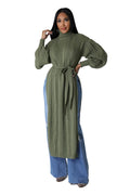 Long Knit Midi Mock Neck Sweater with Slits by The House of Stylez