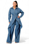 Denim Draped Wide-Leg Jumpsuit by The House of Stylez