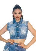 Star Rhinestone Sleeveless Trucker Jacket by The House of Stylez