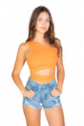 Ribbed Knit Cut Out One Shoulder Crop Top {BT3972} by The House of Stylez