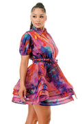 Short Sleeve Sheer Long Sleeve Layered Ruffle Dress by The House of Stylez