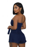 Dark Denim Strapless Romper with Belt by The House of Stylez