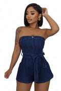 Dark Denim Strapless Romper with Belt by The House of Stylez