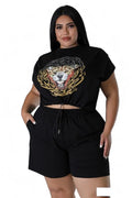 Curvy Two Piece Glitter Tiger Biker Short Set by The House of Stylez
