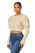 Alexandria Puff Long Sleeve Shaggy Peplum Crop Top by The House of Stylez