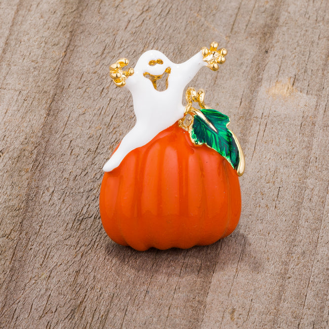Pumpkin And Ghost Brooch With Crystals by Avera Group