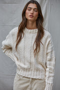 Lume Wide Ribbed Pullover: Natural by Boutique 23
