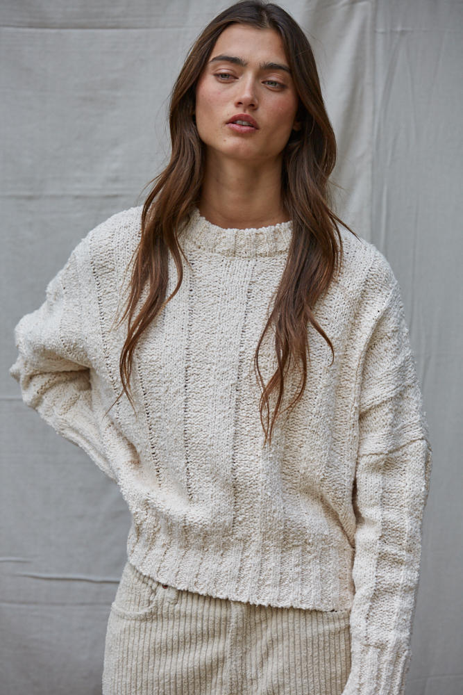 Lume Wide Ribbed Pullover: Natural by Boutique 23