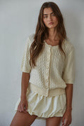 Bonjour Cable Knit Cardigan Top: Cream by Boutique 23
