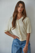 Bonjour Cable Knit Cardigan Top: Cream by Boutique 23
