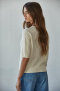 Bonjour Cable Knit Cardigan Top: Cream by Boutique 23