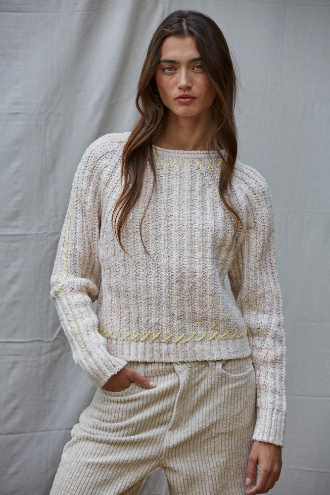 Stitch Charm Sweater: Oatmeal by Boutique 23