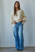 Iona Checkered Knit Pullover: Cream by Boutique 23