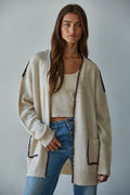 Lotte Contrast Stitch Open Cardigan by Boutique 23
