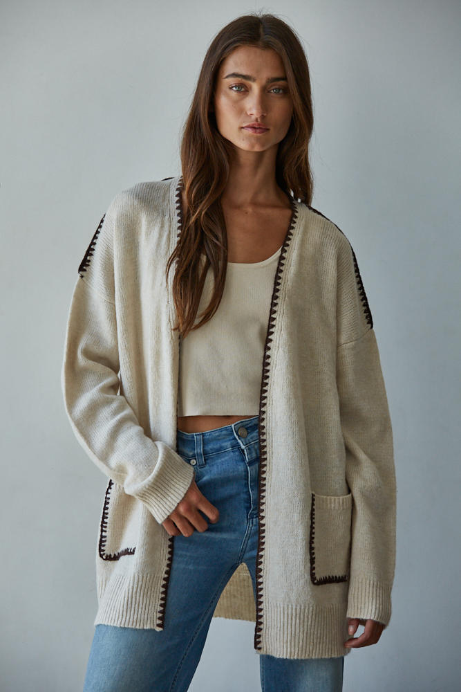 Lotte Contrast Stitch Open Cardigan by Boutique 23