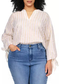 Michael Michael Kors White/Gold Plus Size Metallic Stripe Tie Sleeve Top, 0X by Vanessa Jane