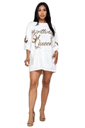 Birthday Crown Queen Sequin T-Shirt Dress - Gold Lettering by The House of Stylez