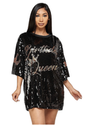 Birthday Crown Queen Sequin T-Shirt Dress - Gold Lettering by The House of Stylez