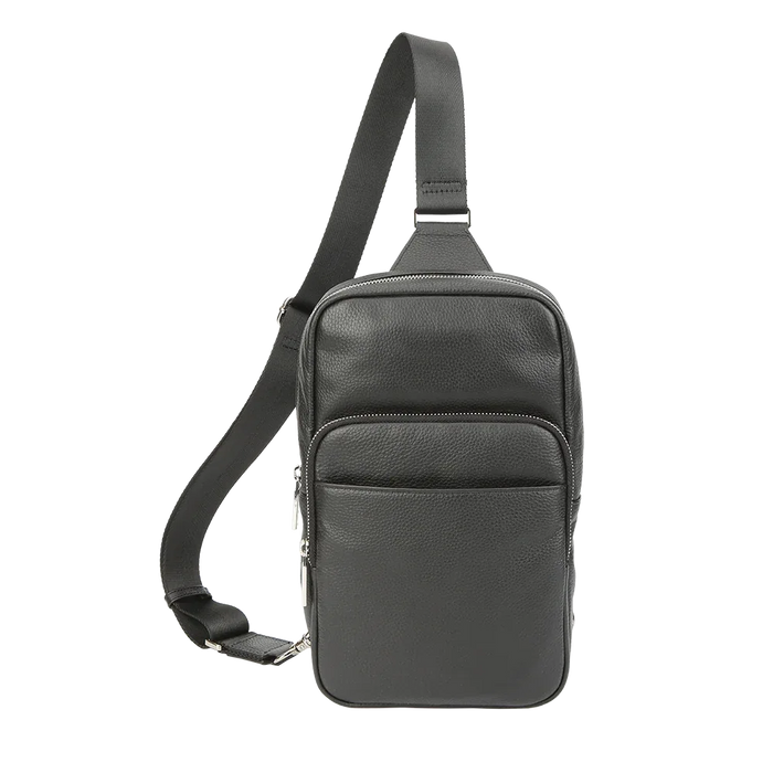 Black Full-Grain Leather Sling Bag for Men by MiamiLeathers.com