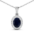 14K White Gold Blue Sapphire Diamond Pendant by Fine Color Jewels