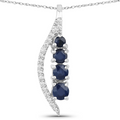 14K White Gold Blue Sapphire And Diamond Necklace by Fine Color Jewels
