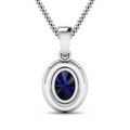 14K White Gold Blue Sapphire Diamond Pendant by Fine Color Jewels