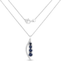 14K White Gold Blue Sapphire And Diamond Necklace by Fine Color Jewels
