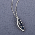 14K White Gold Blue Sapphire And Diamond Necklace by Fine Color Jewels