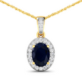 14K Yellow Gold Blue Sapphire Diamond Pendant by Fine Color Jewels