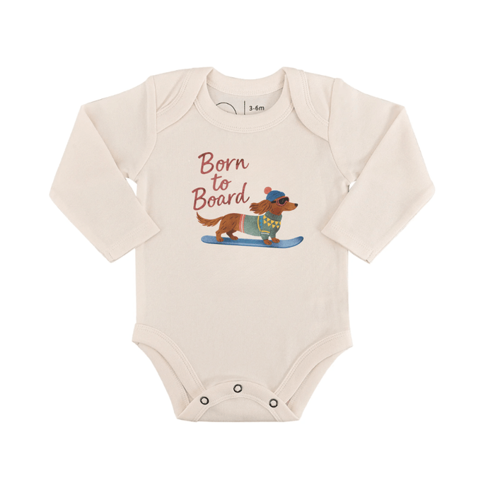 long sleeve graphic bodysuit | born to board by Finn + Emma