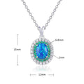 Blue Opal Oval Halo Necklace by Fine Color Jewels